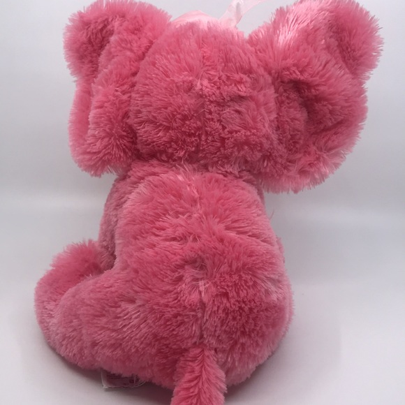 Russ Berrie Plush Pink Fluffy Elephant With Big Ears W/ Heart Fannie Stuffed Toy - Picture 6 of 10